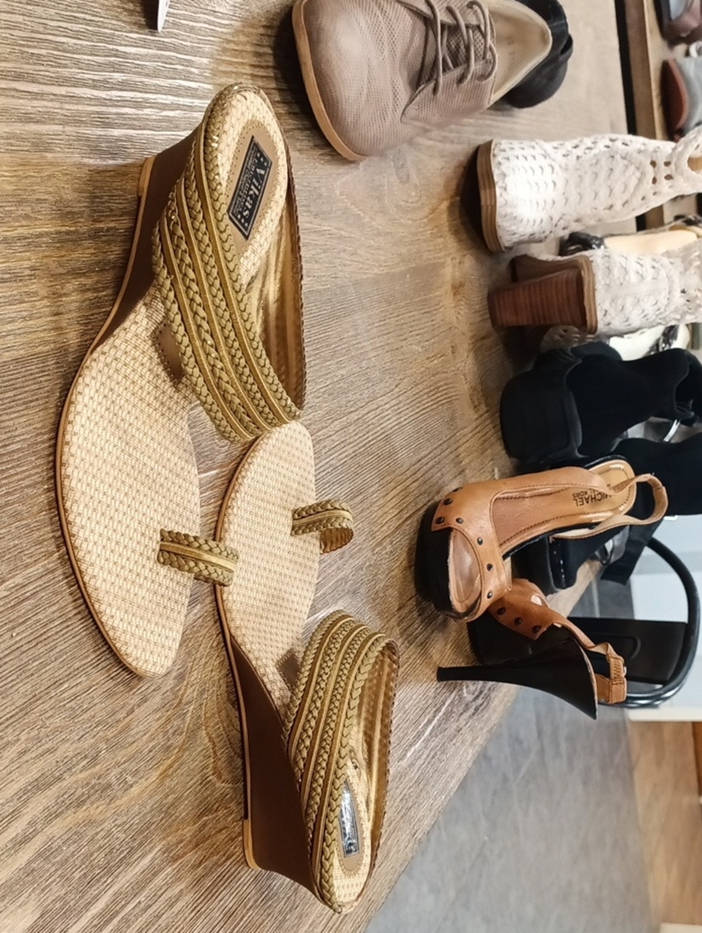 Gold Braided Wedge Toe-Ring Mules